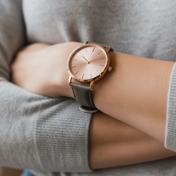 Monroe by Maestro Classique Rose Gold Watch Gray Leather NWOT New Battery - Picture 3 of 9